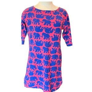 Lilly Pulitzer Pink Blue Elephant Print Tunic Dress Medium Cotton 3/4 Sleeve‎